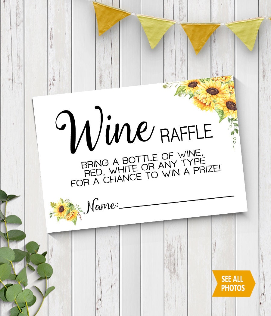 Wine Raffle Tickets & Sign Bridal Shower Stock the Bar Sunflowers Boho ...
