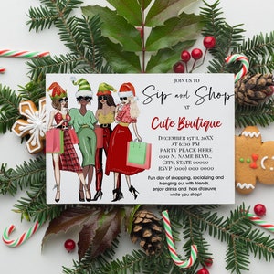 Holiday Sip and Shop invitation Lets Shop & Have Drinks New Boutique Opening Trunk Show Stylish Modern Invite You edit with Corjl P217-102
