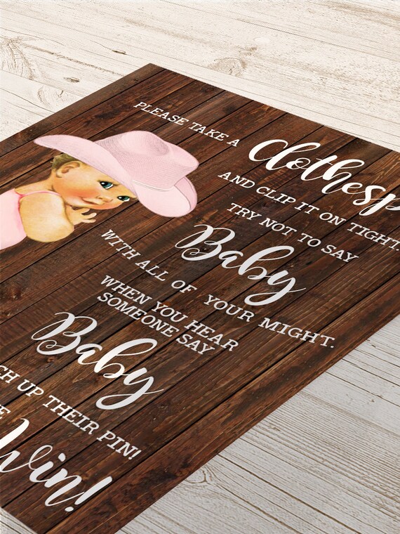 "Don't Say Baby" Baby Shower Game - Western Boots Theme, Includes 5x7 Sign & 50 Clothespins - View #11