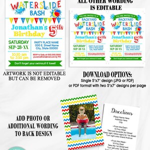 Waterslide summer backyard bash invitation summer water bash children invite self editable with Corjl P120-210 image 3