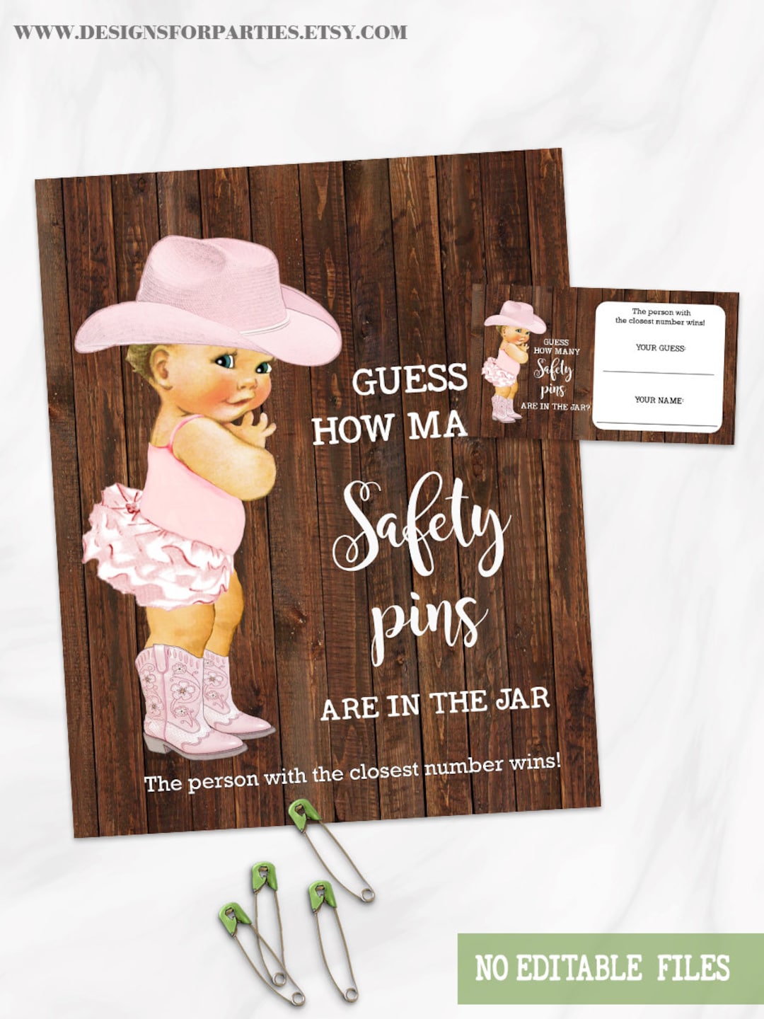 Cowgirl Guess How Many Safety Pins Baby Shower Game Country - Etsy México