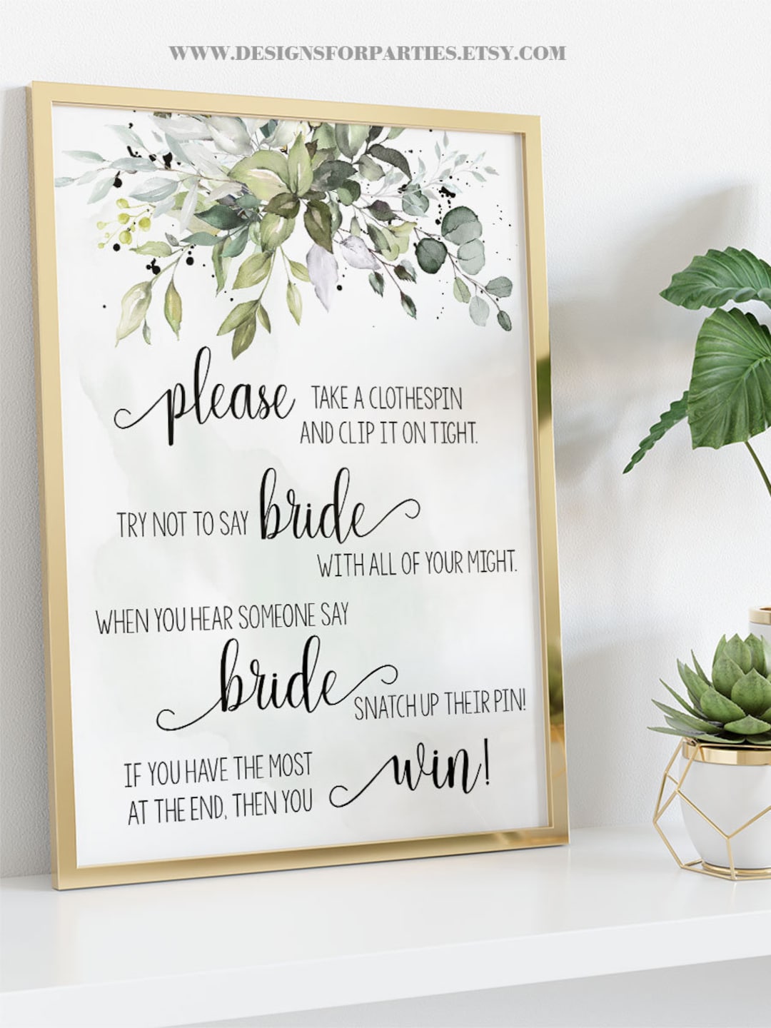 Clothespin Game Bridal Shower Don't Say Bride or Wedding Editable Game ...