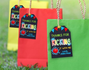 Favor Tag Kickball Water Summer Bash Birthday Thank You Tag Party primary colors chalkboard you edit with Corjl TGP146-210