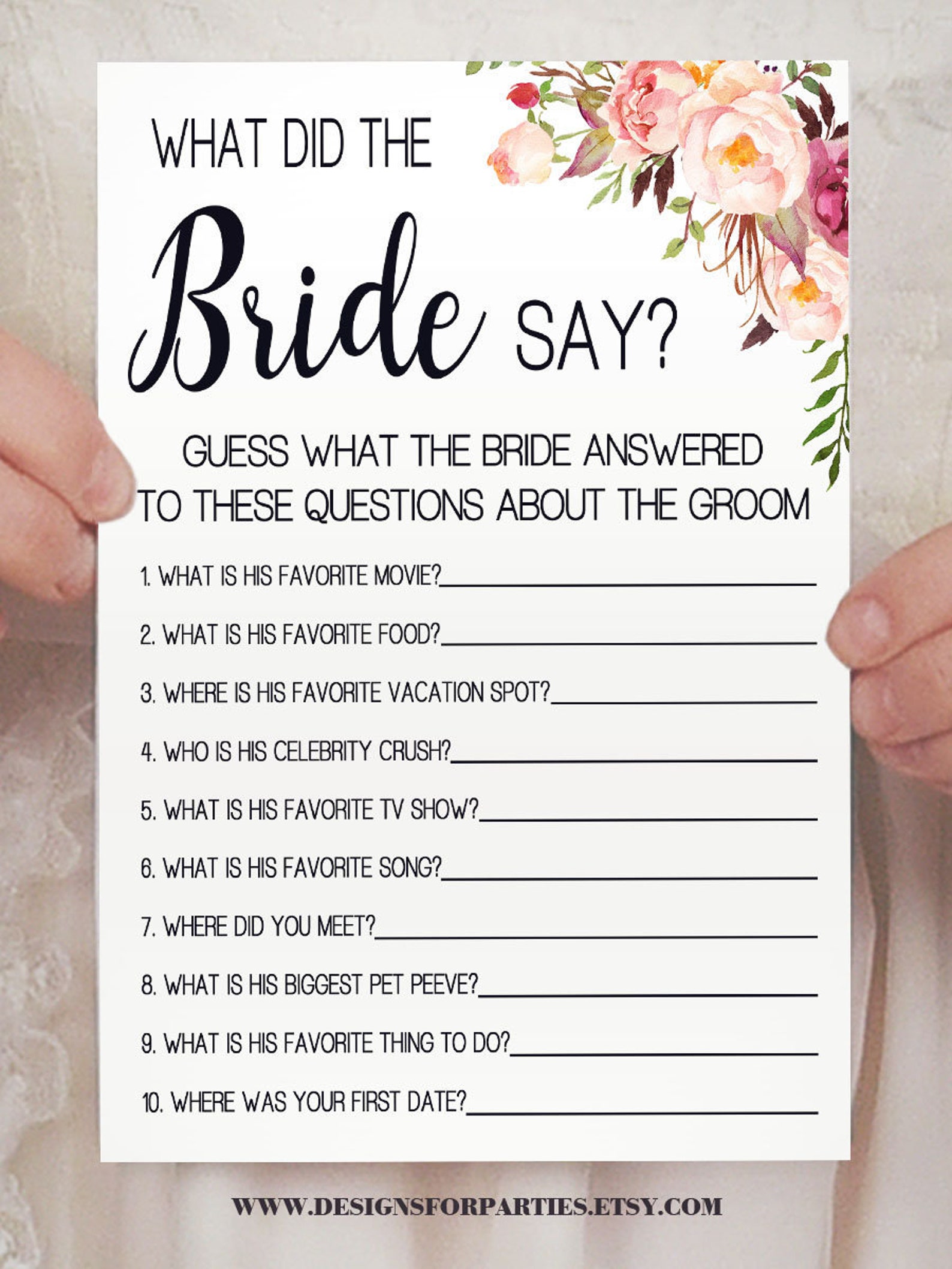 What Did the Bride Say Bridal Shower Game Pink Flowers Boho - Etsy Canada