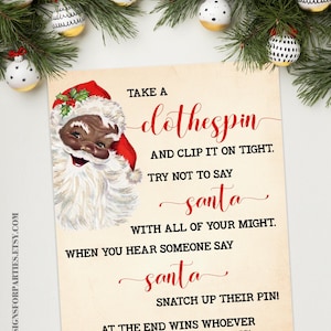 Christmas Clothespin Game African American Santa Family Holiday Office Xmas Don&#39;t Say Santa Game Ready to Print No Editable Game 24-GP9371