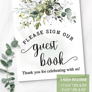 Greenery Please Sign Our Guest Book Sign Bridal Shower Sign Wedding ...