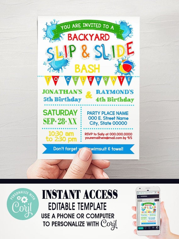 Slip Slide Summer Backyard Bash Invitation Water Bash Etsy France
