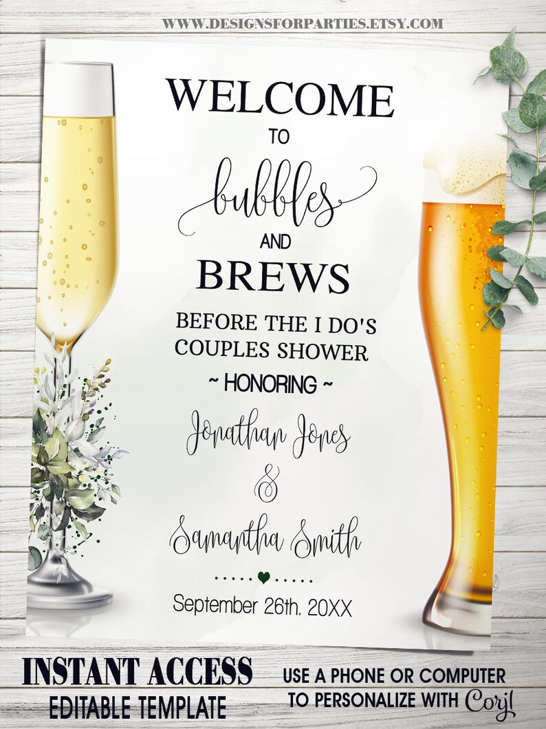 sign Bubbles and Brews before they say I do couples Etsy