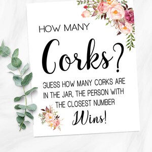 Guess How Many Corks Game Bridal Shower Couples Shower Pink Flowers ...