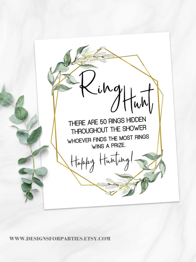 Ring Hunt Bridal Shower Game Find the Rings Greenery Gold Etsy