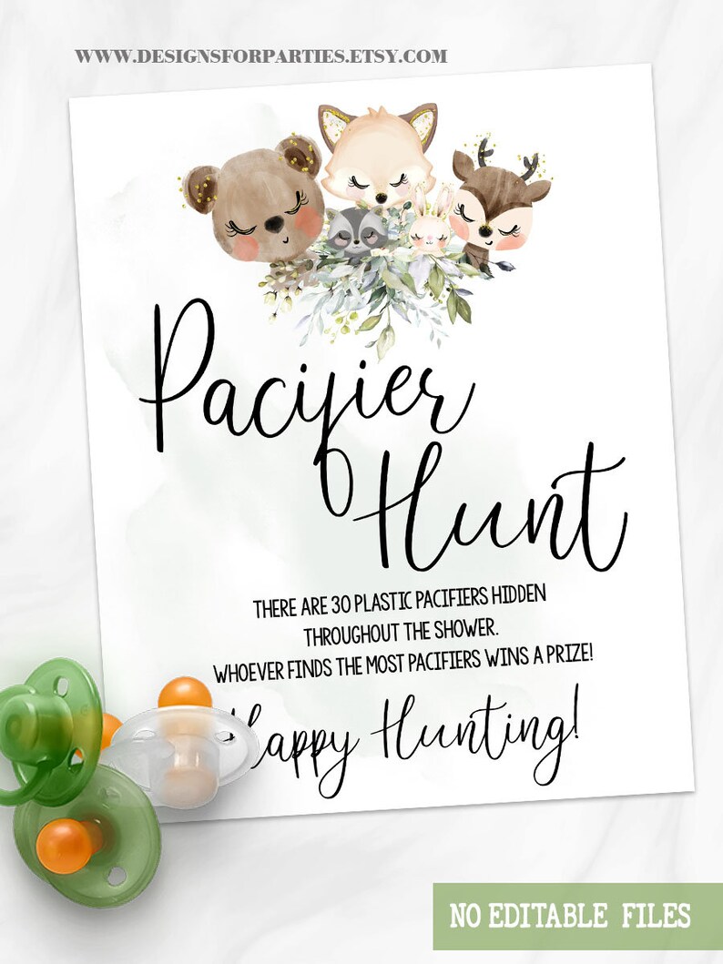 Hunting Pacifier Forest Animals Pacifier Hunt Baby Shower Game (ready to Print) 27-GB66 ...