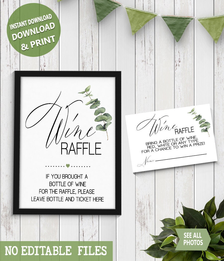 Wine Raffle Tickets & Sign Bridal Shower Stock the Bar Eucalyptus ...