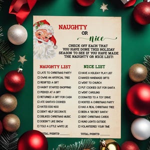 Weihnachten Frech oder Nettes Spiel Frech oder Nette Weihnachtsliste Familie Urlaub Büro Weihnachtsspiel Bereit zum Drucken Keine bearbeitbare Vorlage 07-GP937