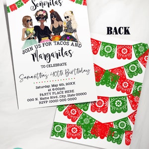 Margaritas Fiesta Girls Night Out Birthday Invitation Lets Have Drinks ...