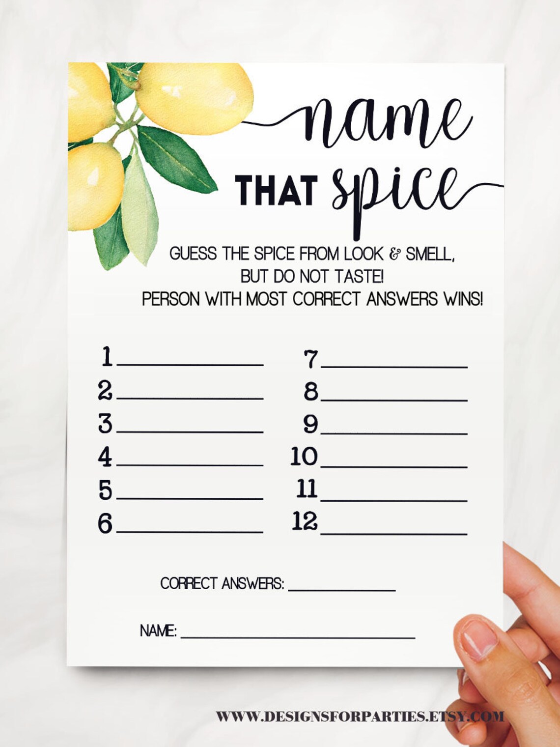 Guess the Spice Game Bridal Shower Activity Name the Spice Etsy