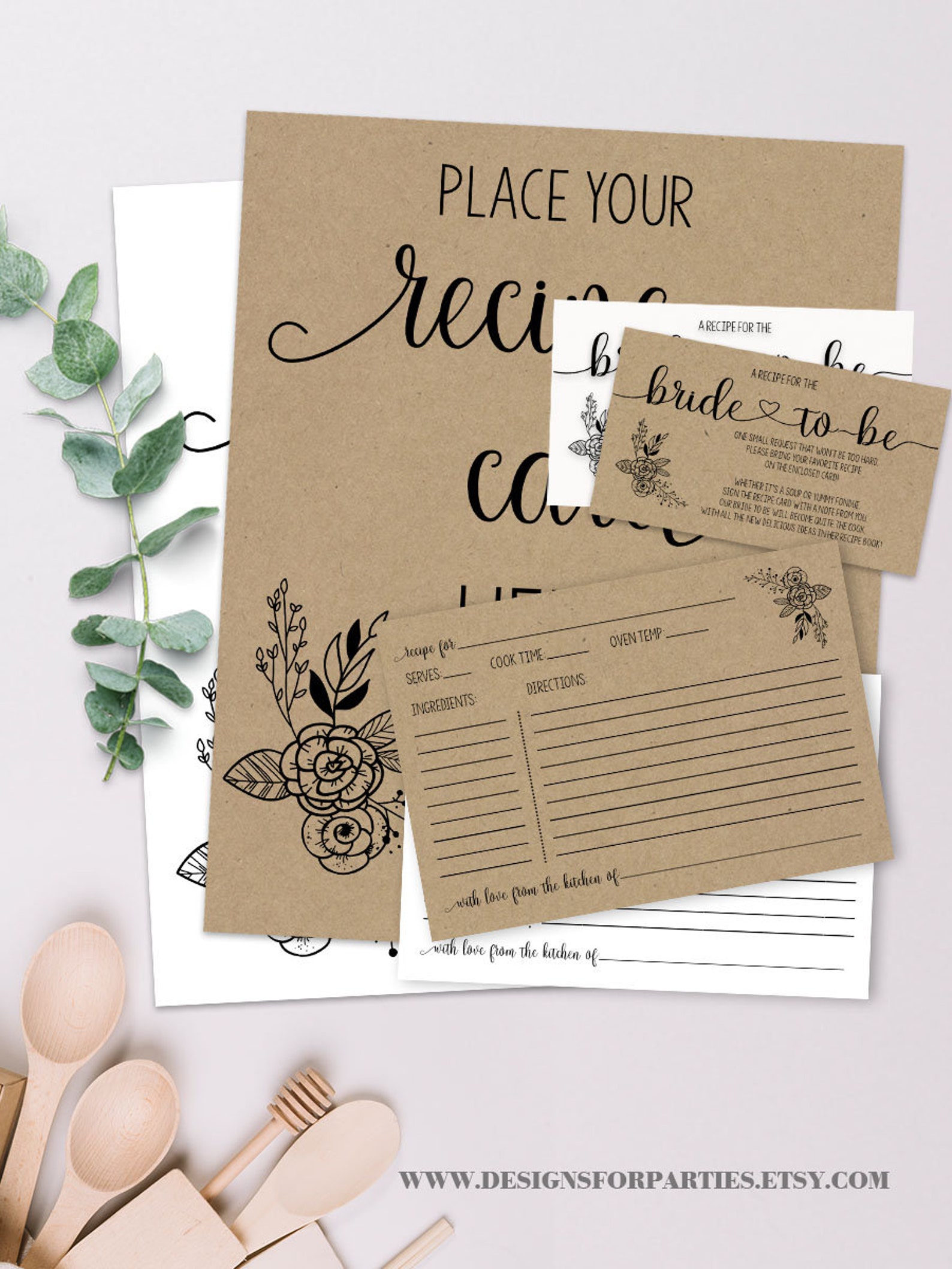 Recipe Card for the Bride Bring a Recipe Bridal Shower Rustic Etsy