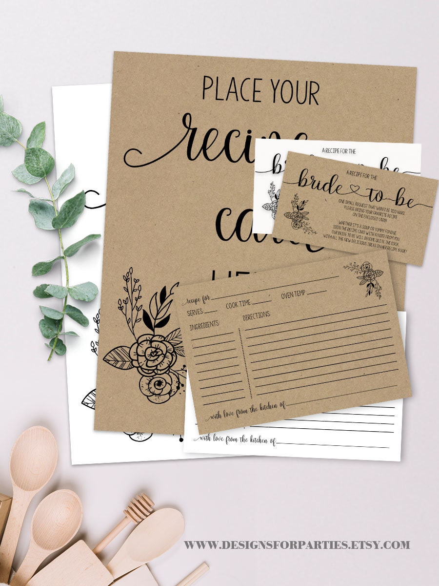 Recipe card for the Bride bring a recipe bridal shower rustic Etsy