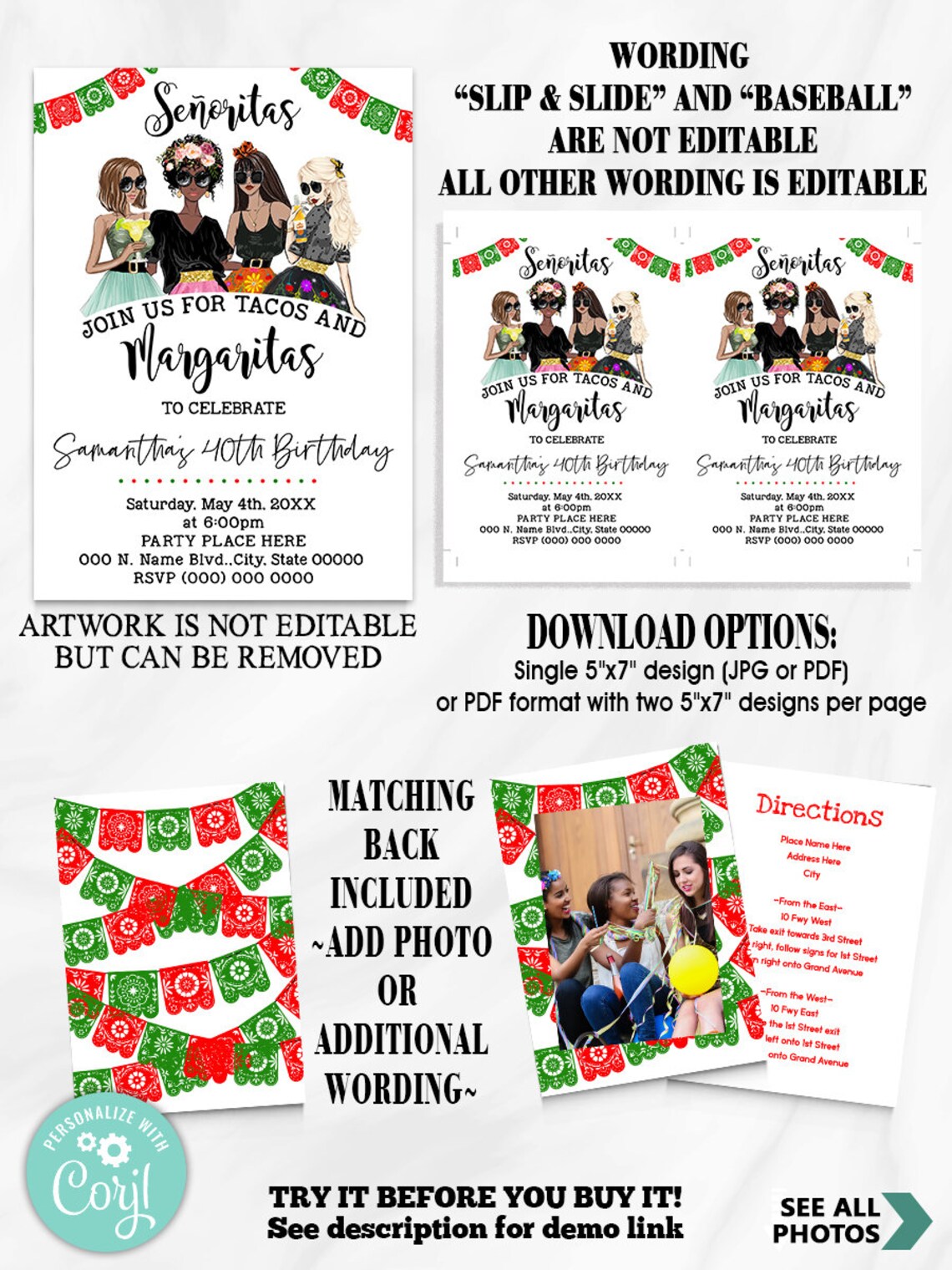 Margaritas Fiesta Girls Night Out Birthday Invitation Lets - Etsy