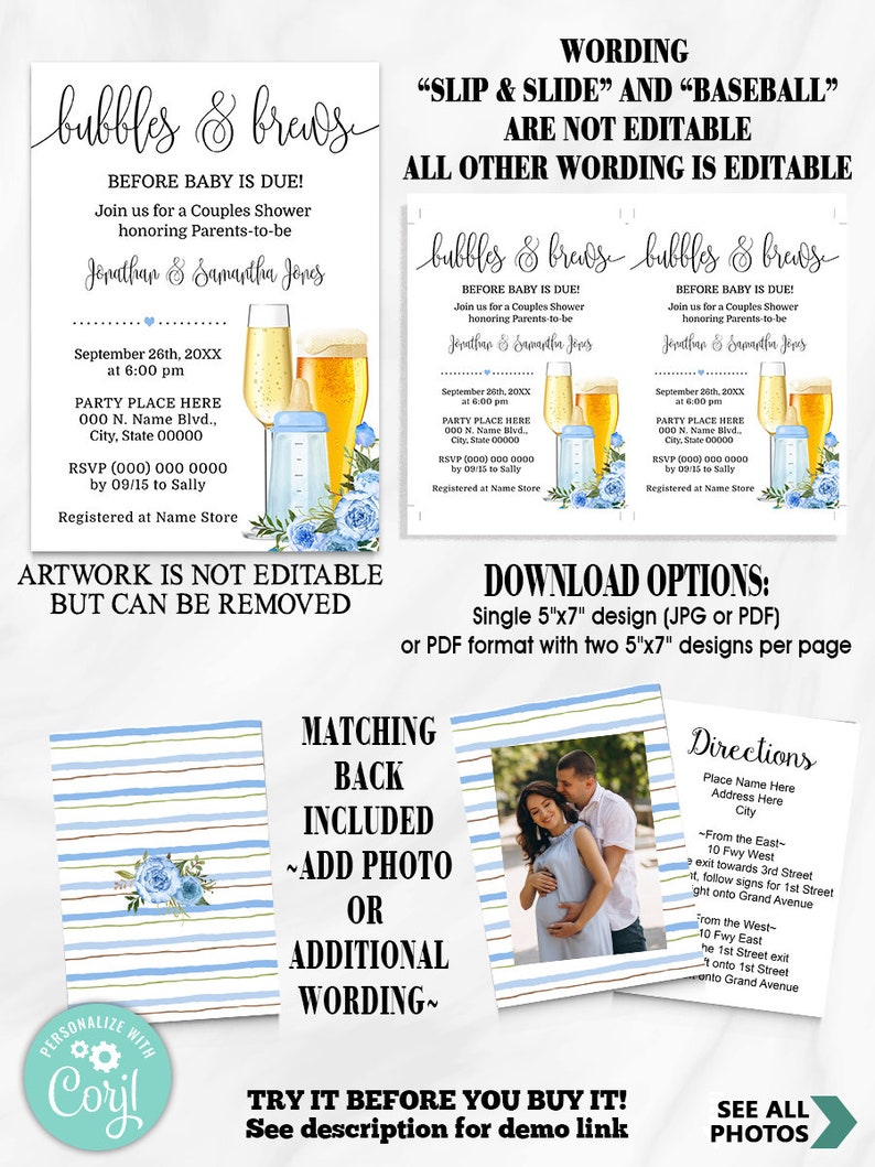 Blue Flowers Bubbles and Brews Before Baby is Due Couples Baby Etsy