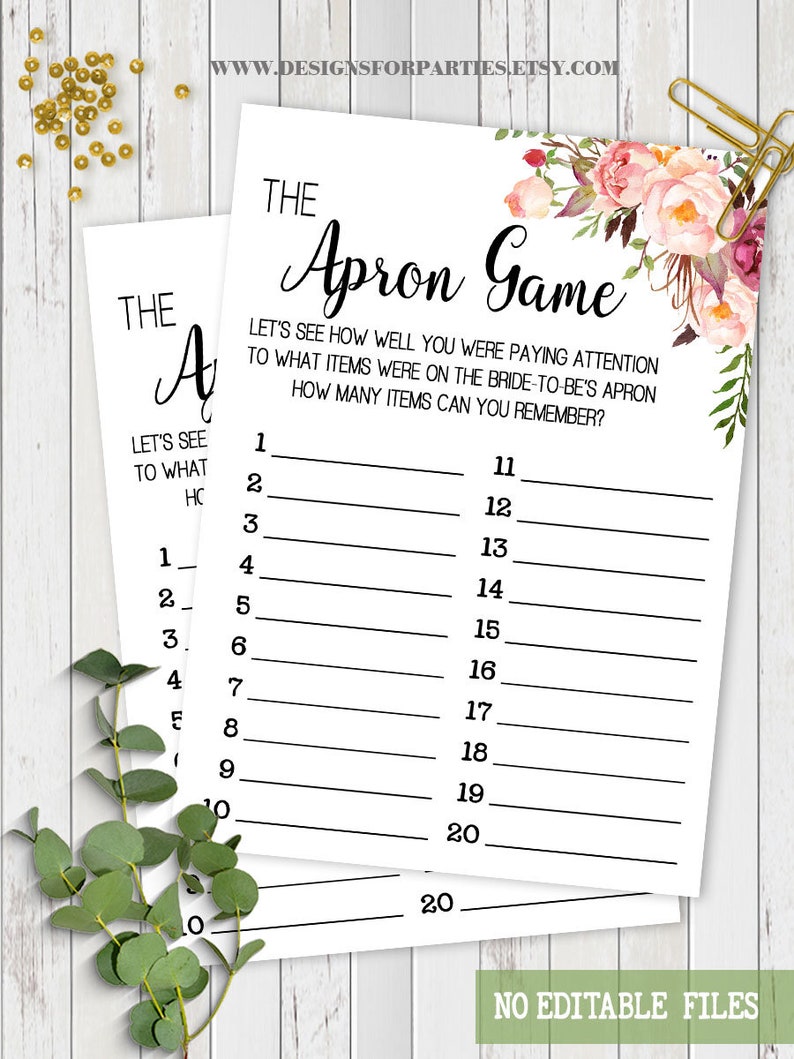 The Apron Game Bridal Shower Memory Game Pink Flowers Boho Etsy