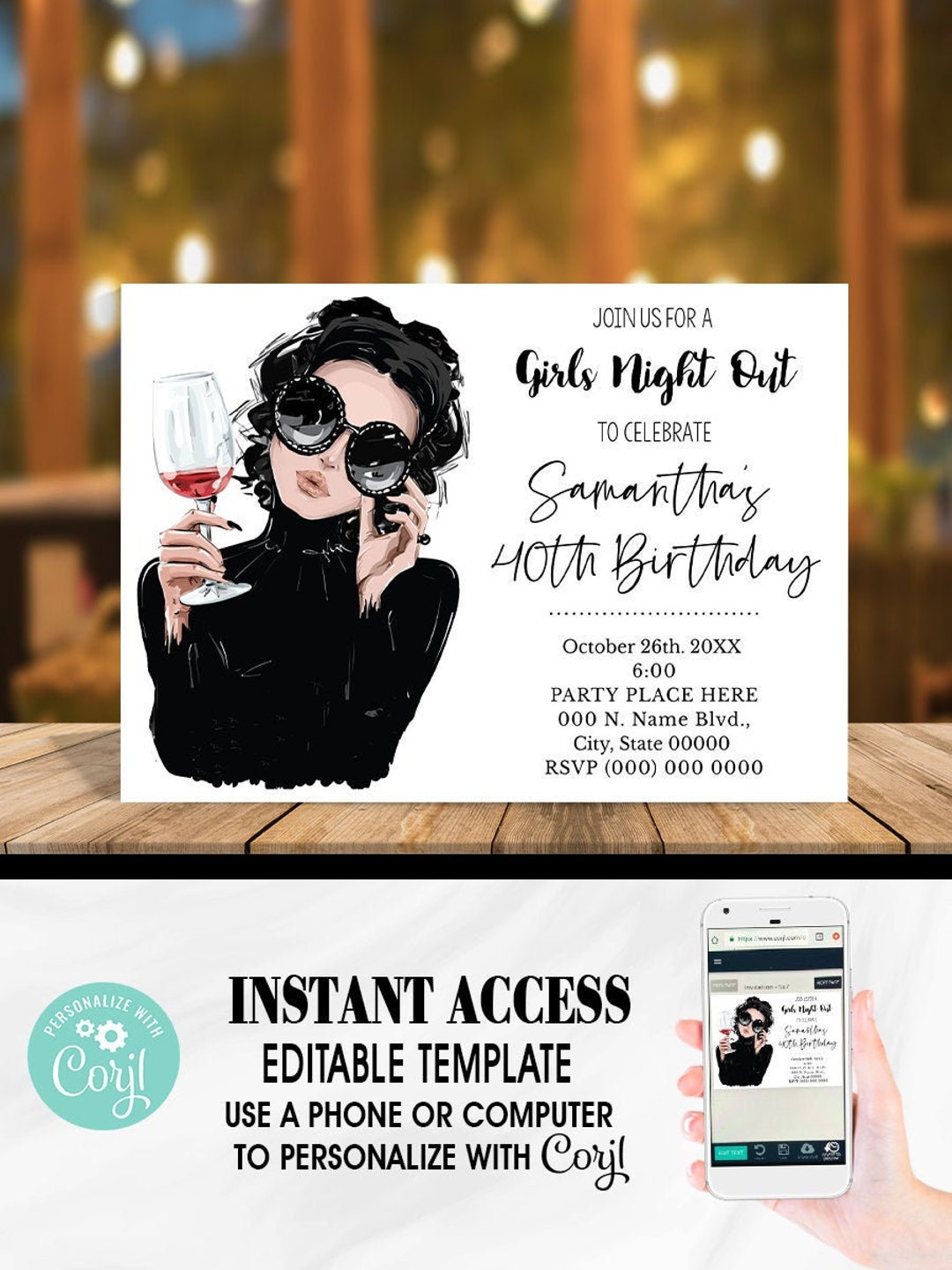 Girls Night Out Birthday Invitation Lets Have Drinks Party Wine Tasting ...