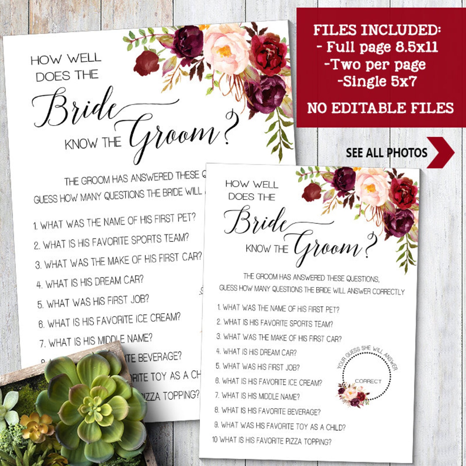 How Well Does the Bride Know the Groom Bridal Shower Game Etsy