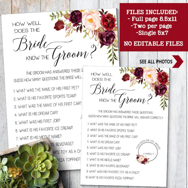 How Well Does the Bride Know the Groom Bridal Shower Game Etsy