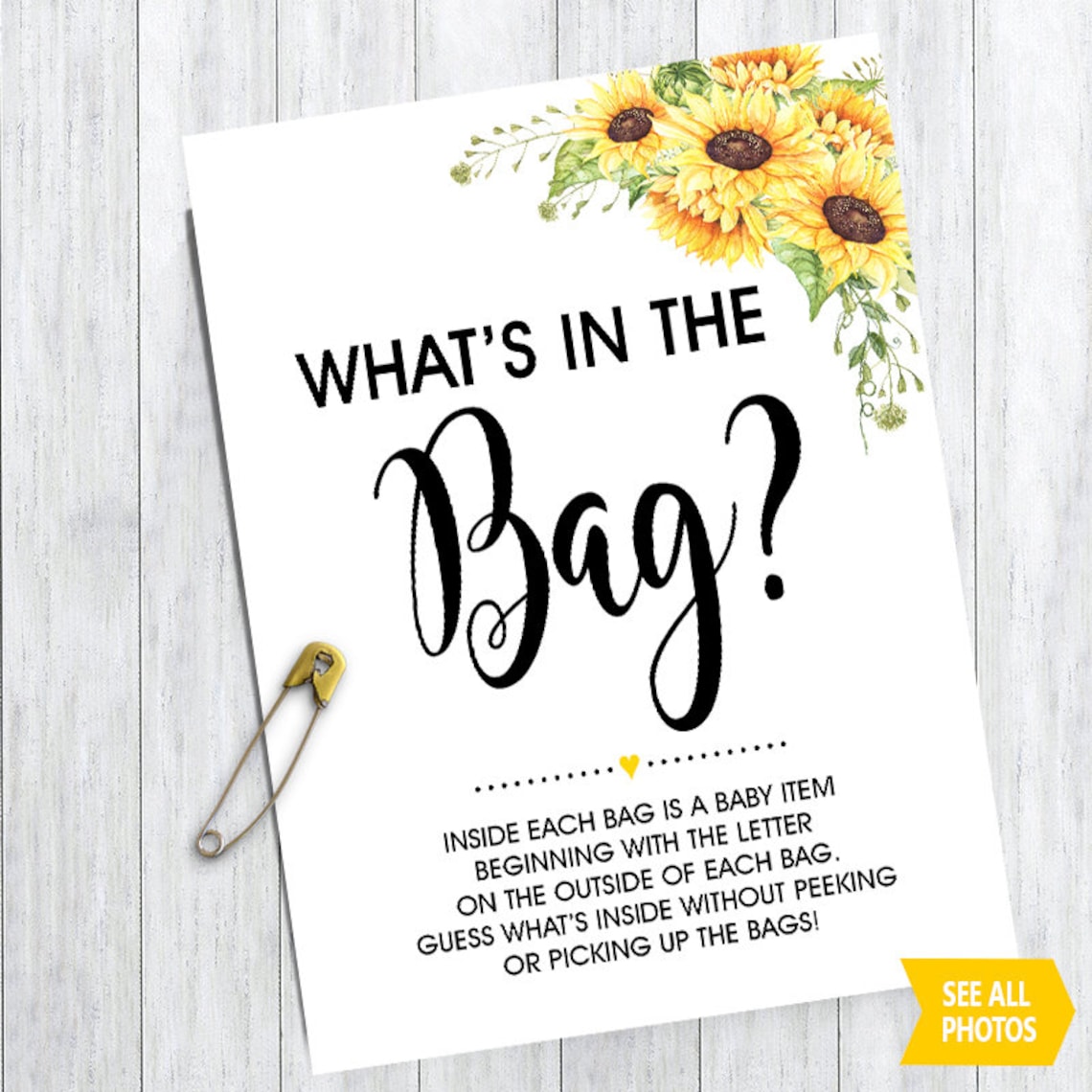 Sunflowers what is in the bag game guess whats in the bag baby Etsy