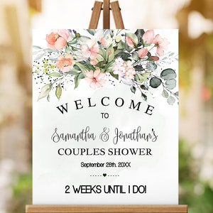 Eucalyptus Greenery Pink Blush Floral Couples Shower Welcome Sign (Edit with Corjl) SGW-59-111