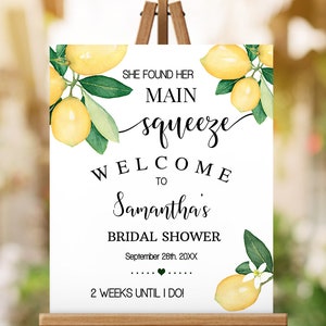 Lemons Welcome Shower Sign She Found Her Main Squeeze Bridal Shower Welcome Sign Watercolor Lemons 16x20 you edit with Corjl SGW-34-114