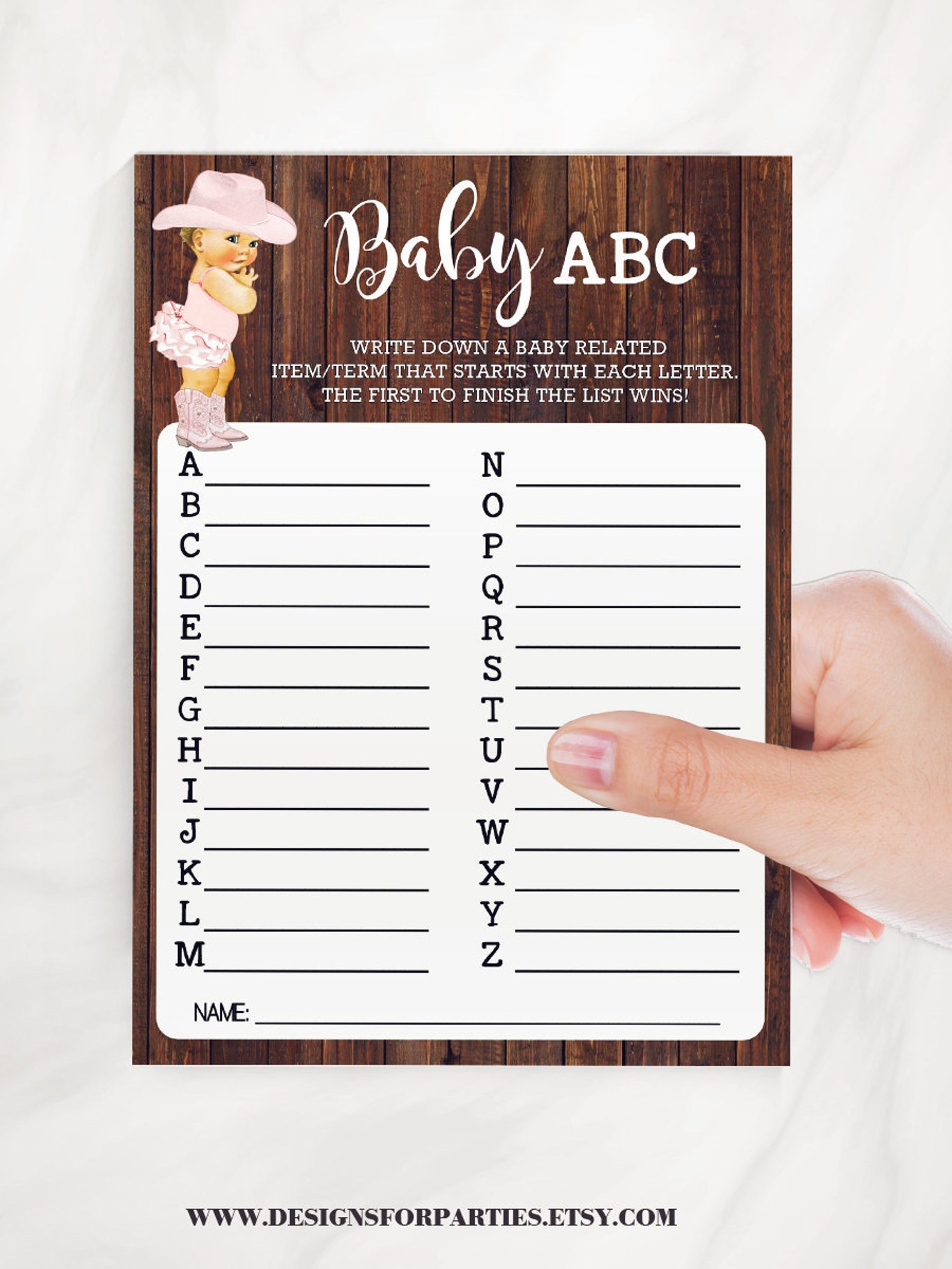 Cowgirl ABC Baby Shower Game Guess ABC Baby Words Country | Etsy