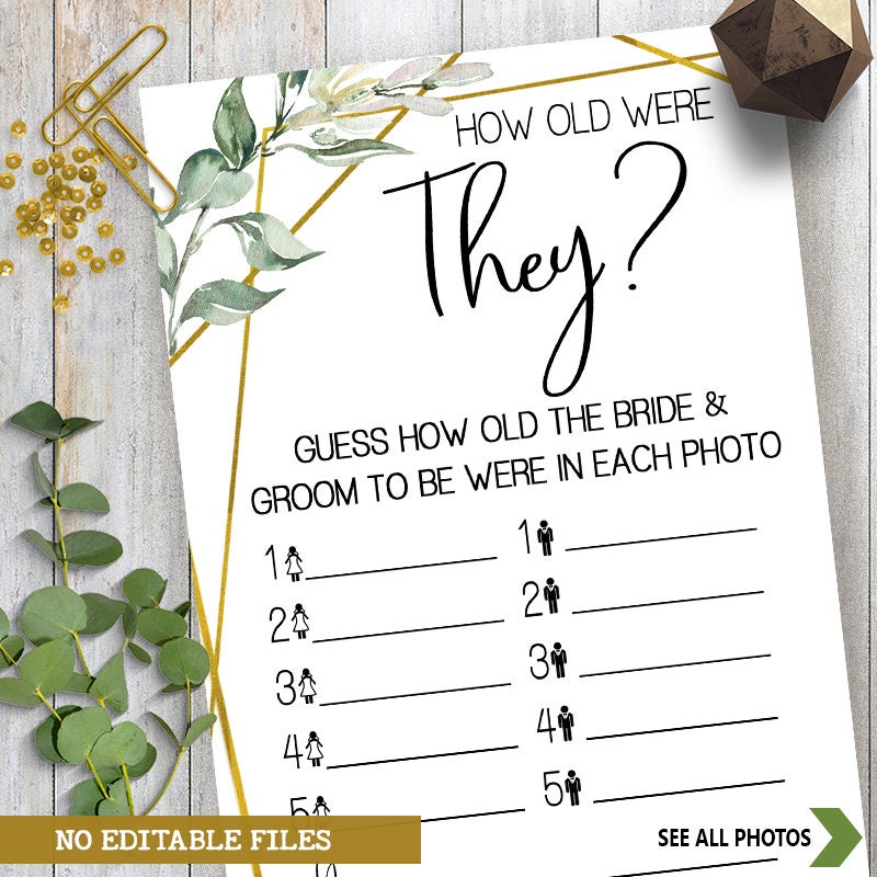How Old Were The Bride And Groom Game – Bridal Shower Photo Guess Game With Sign & 30 Cards
