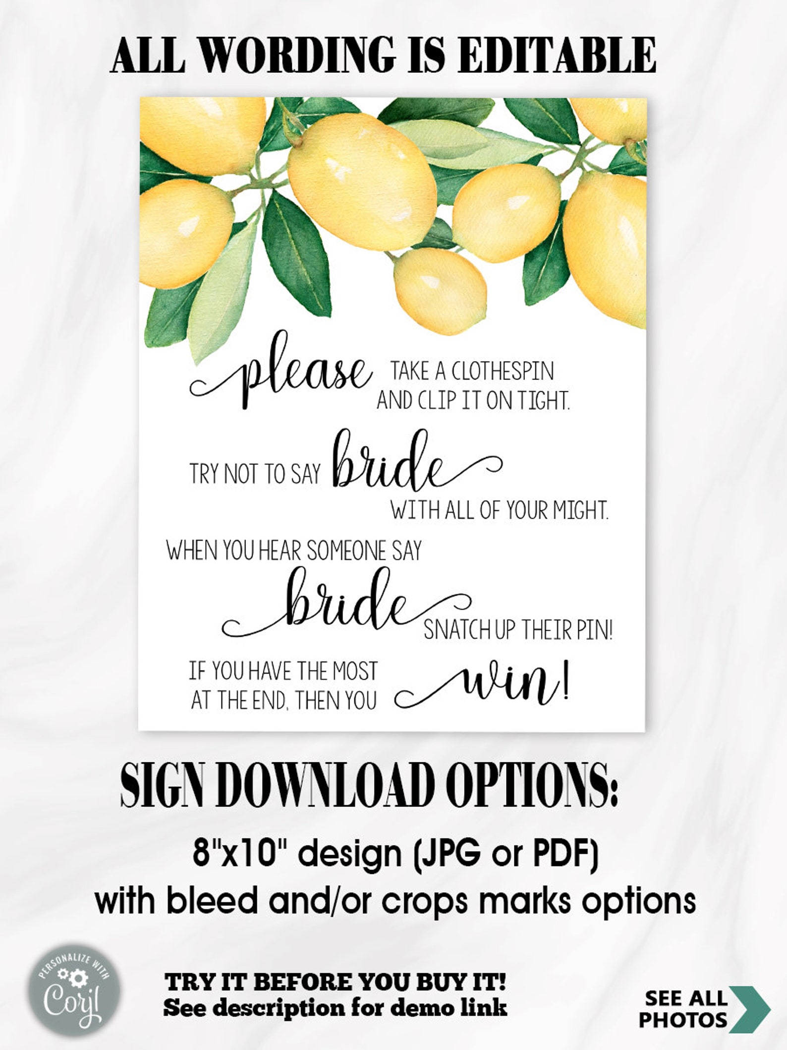 Clothespin Game Bridal Shower Don't Say Bride or Wedding Etsy