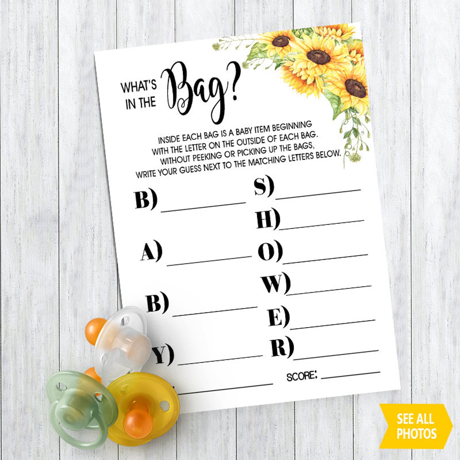 Sunflowers What is in the Bag Game Guess Whats in the Bag Baby Etsy