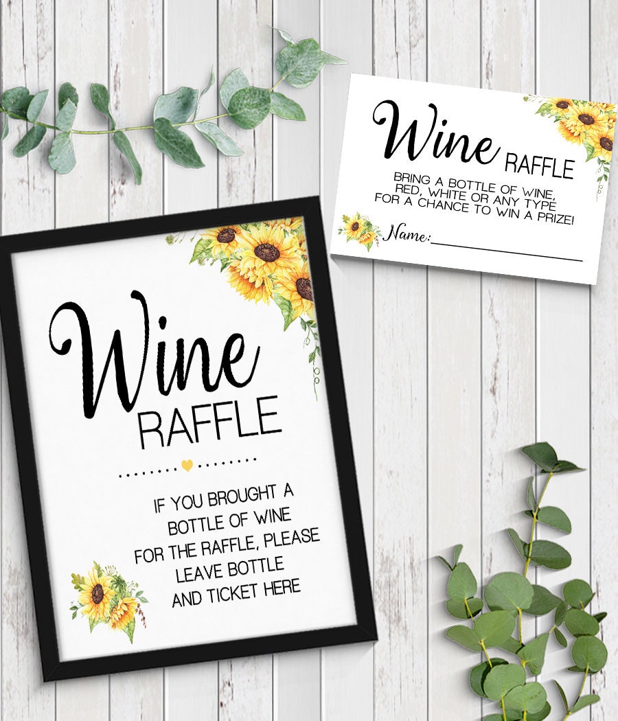 Wine Raffle Tickets & Sign Bridal Shower Stock the Bar Sunflowers Boho ...