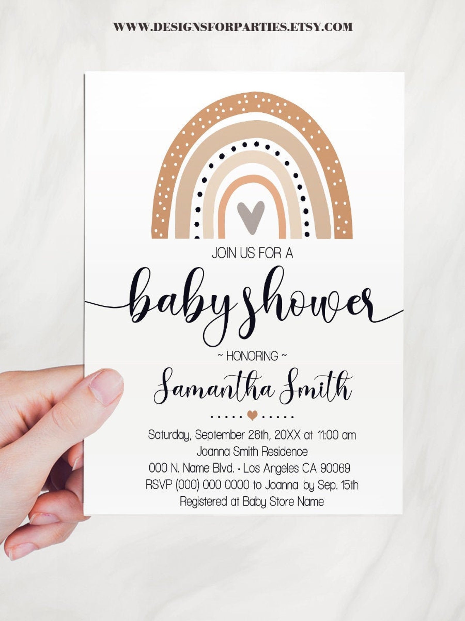 Neutral Boho Rainbow Baby Shower Invitation Modern Rainbow Etsy