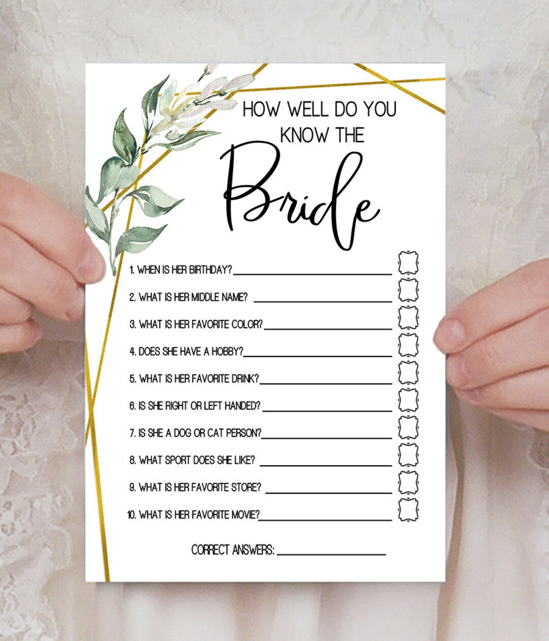 How Well Do You Know the Bride Bridal Shower Activity Game Greenery ...