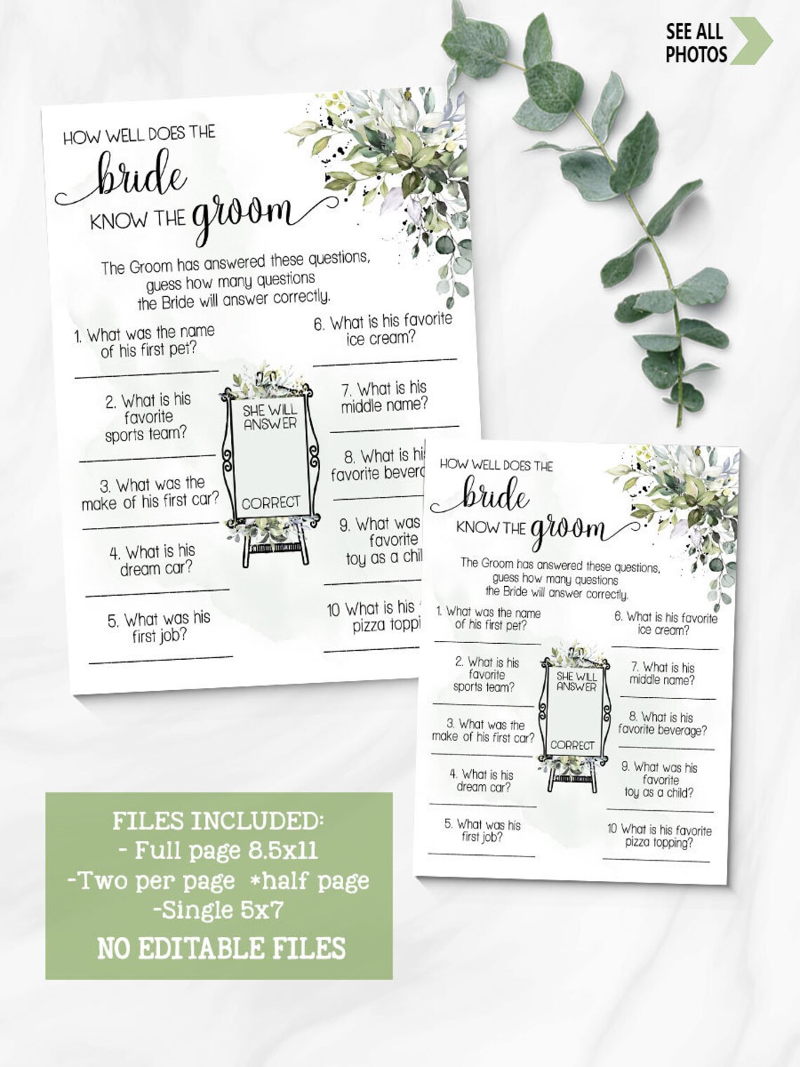 How Well Does the Bride Know the Groom Bridal Shower Game Etsy