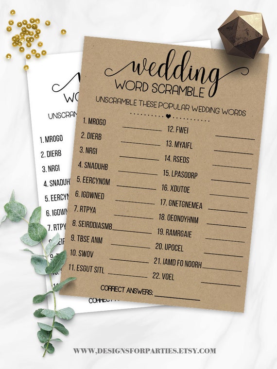 Wedding Word Scramble Game Bridal Shower Activity Game White | Etsy