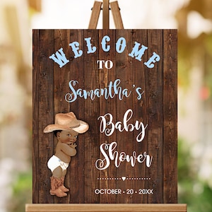 African American Cowboy Rustic Baby Shower Welcome Sign Boy Western Country chic Baby Shower 16x20 Sign You edit with Corjl SGB-56-0561