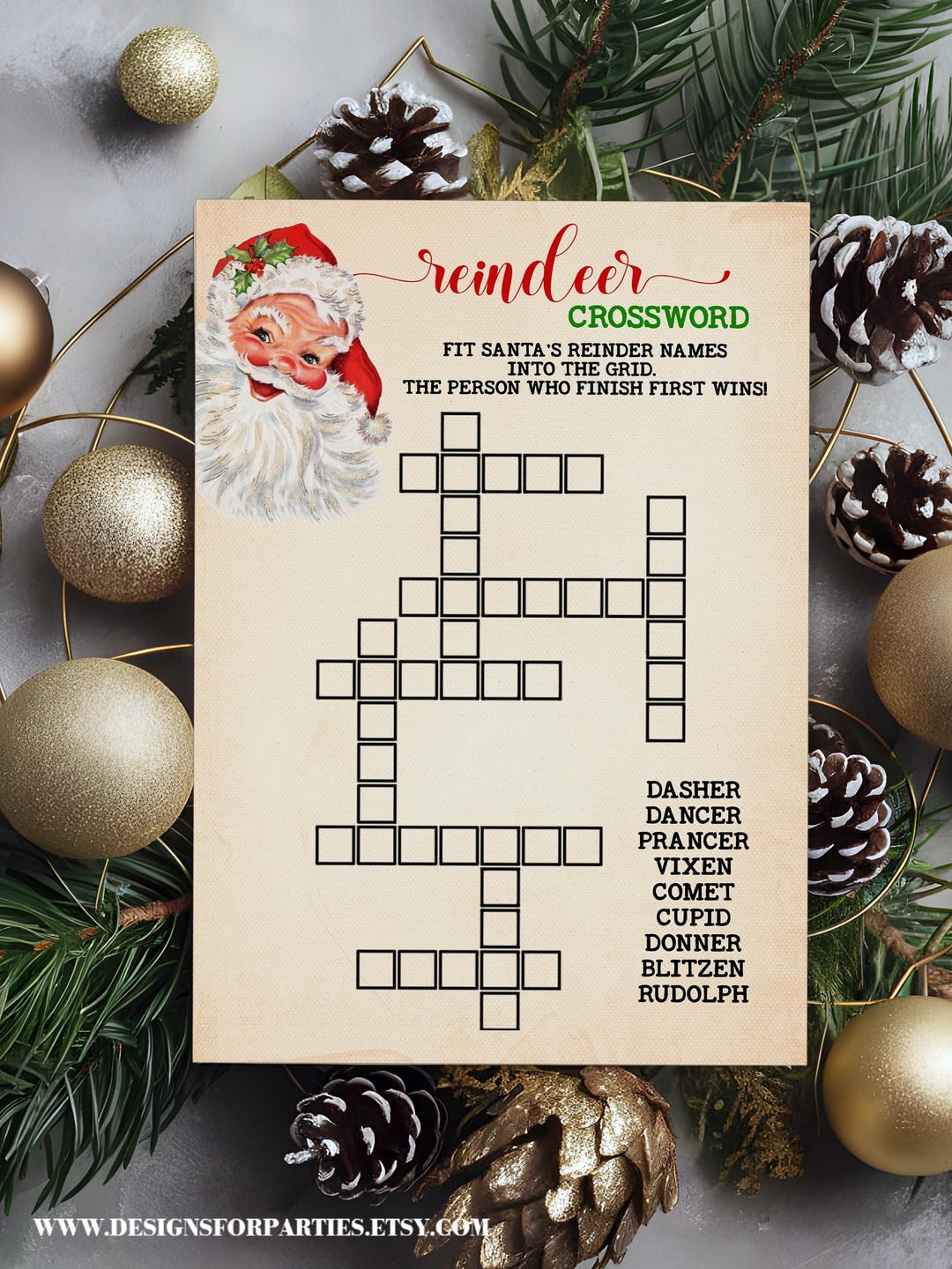 Reindeer Crossword Game Family Office Christmas Party Santa's Reindeer