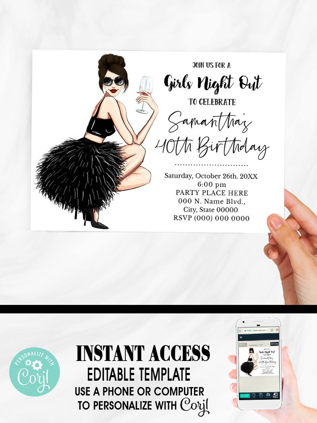 Birthday Girls Night Out Invitation Birthday Drinks Party Wine Tasting ...