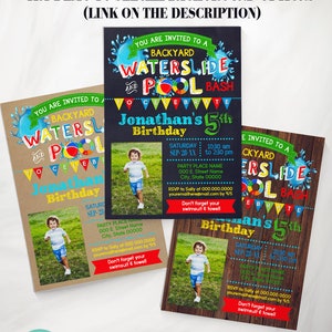 Waterslide Pool Summer backyard Water Bash invitation children chalkboard primary colors photo invite self editable with Corjl P136-210 image 4