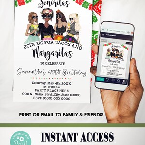 Margaritas Fiesta Girls Night Out Birthday Invitation Lets Have Drinks ...