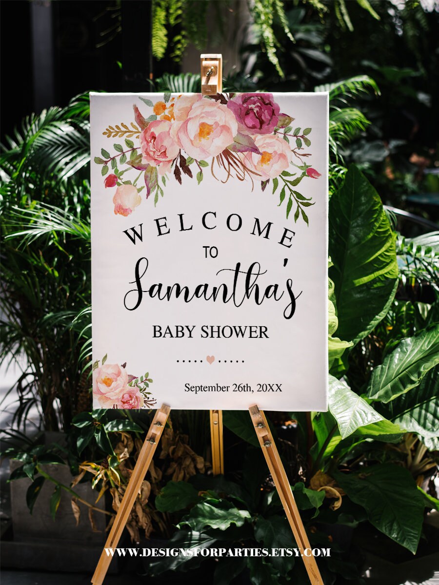 Baby Shower Sign Pink Flowers Coed Baby Shower Pink Etsy
