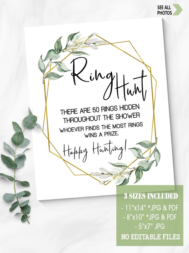 Ring Hunt Bridal Shower Game Find the Rings Greenery Gold Etsy