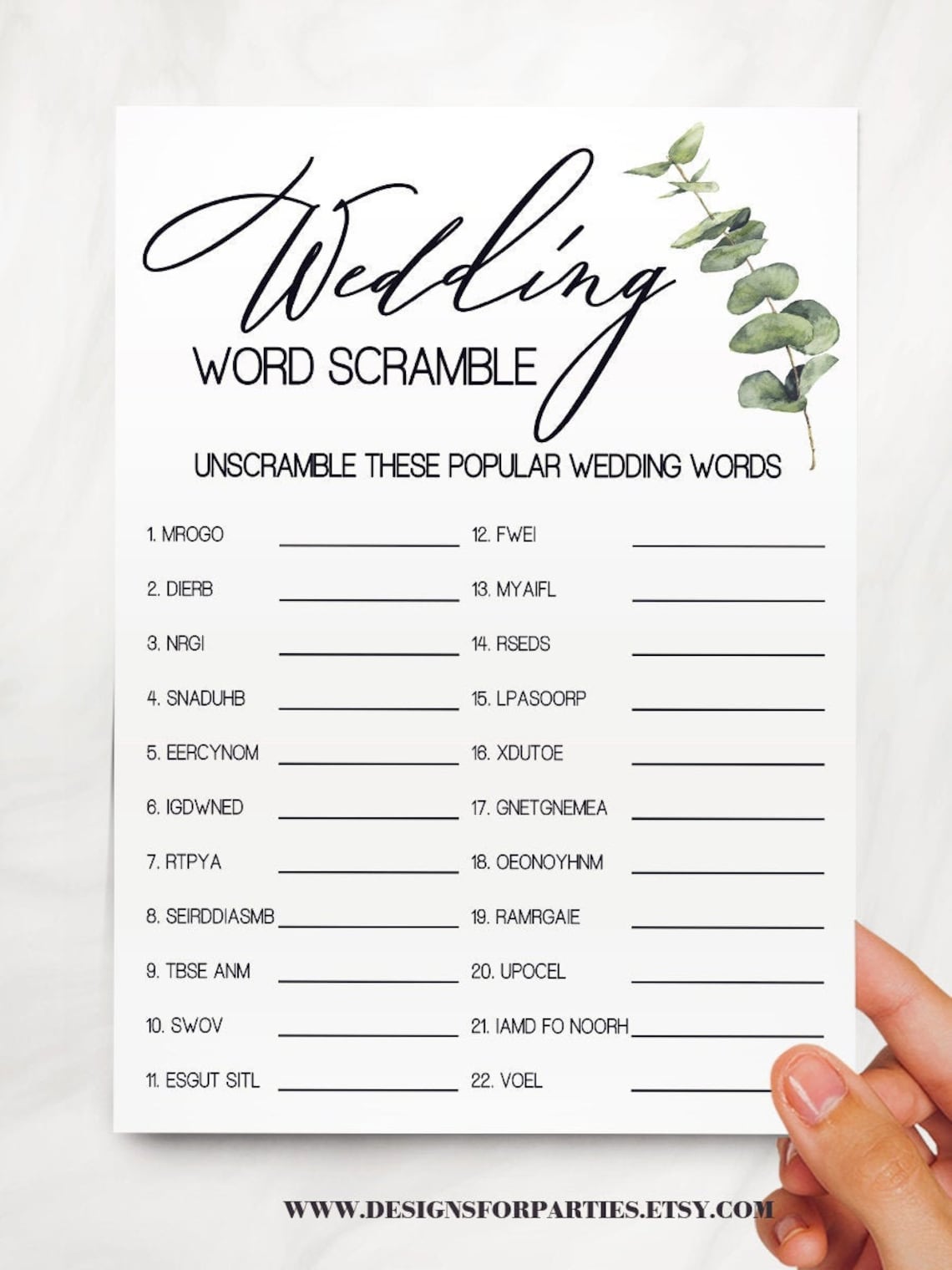 Wedding Word Scramble Game Bridal Shower Activity Game Etsy Uk