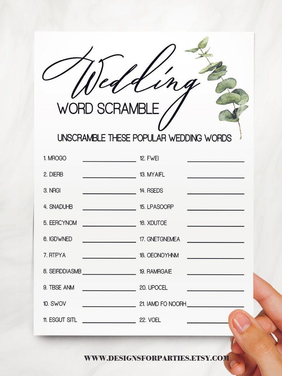 Wedding Word Scramble Game Bridal Shower Activity Game | Etsy