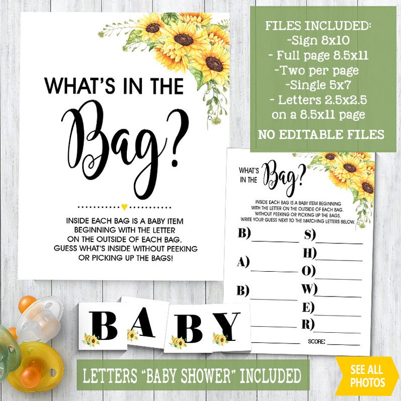 Sunflowers What is in the Bag Game Guess Whats in the Bag Baby Etsy