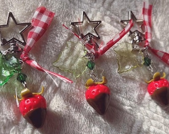 handmade chocolate covered strawberry keychain | polymer clay charm